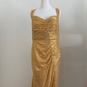 Gold Sequin Ruched Evening Dress - Elegant Women's Formal Gown